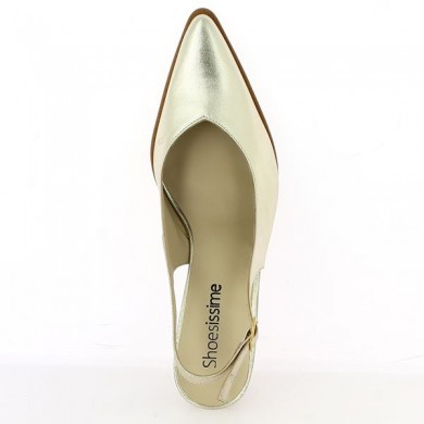 Gold leather pump, open toe, large size, top view