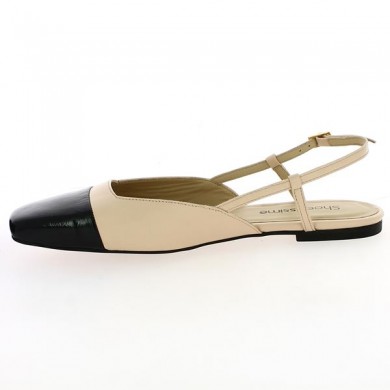 shoe big size beige leather with black patent toe, interior view