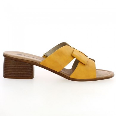 Claquette jaune à talon grande taille femme  Shoesissime, vue coté