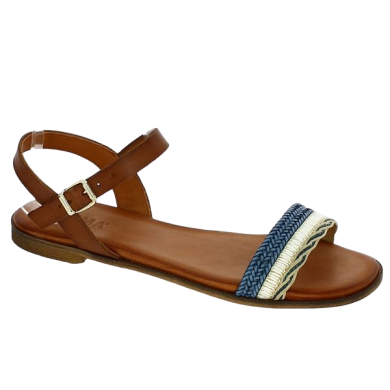 sandalette leather camel blue large size woman, profile view