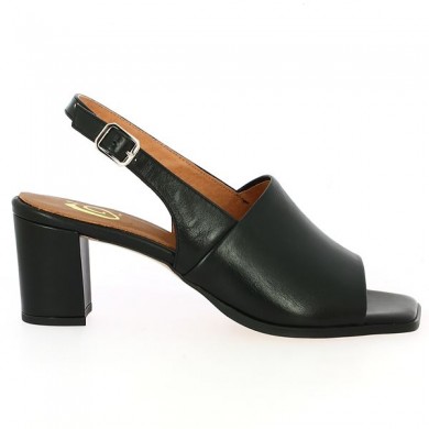 black sandal woman chic square heel 42, 43, 44, 45, side view