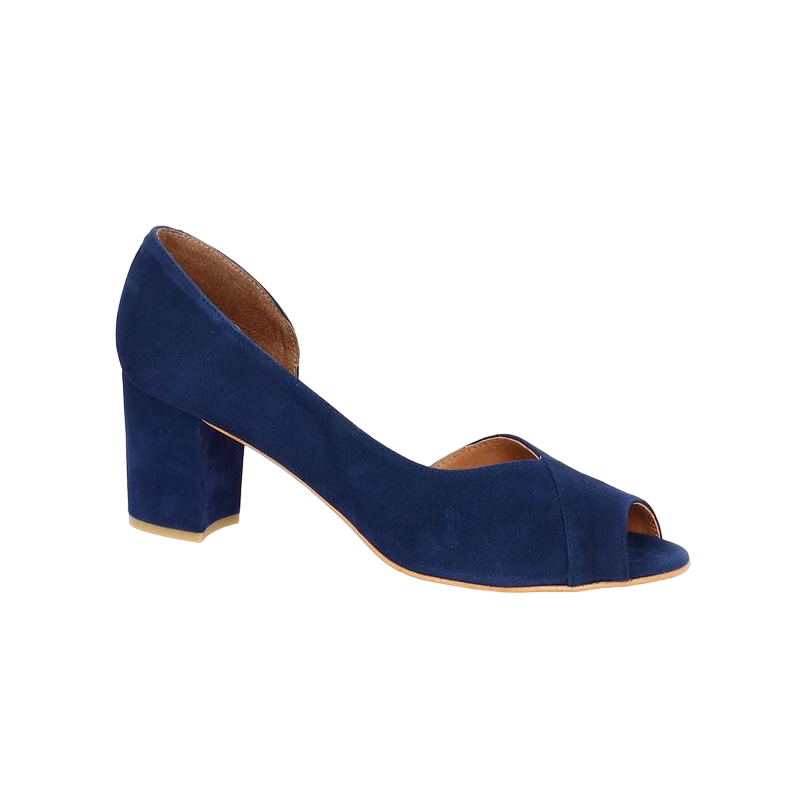 escarpin bleu bout ouvert 42, 43, 44, 45, vue profil