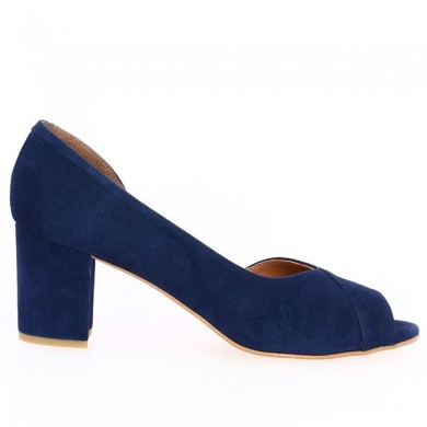 blue open toe pumps large size, side view