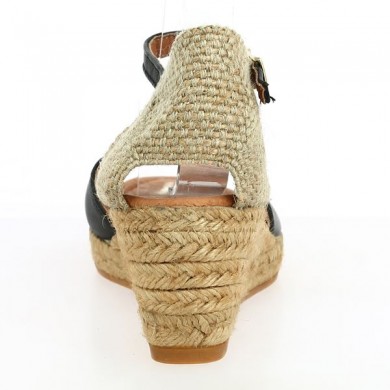 black rope sandals large size woman, heel view