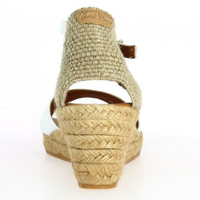 toni pons white leather cord sandal large size woman, heel view