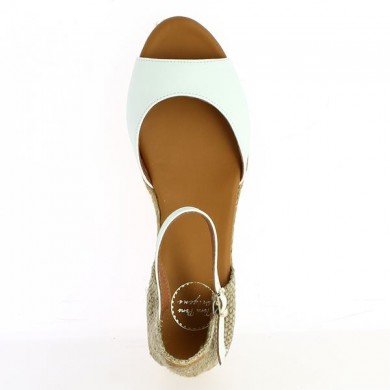 toni pons white leather cord sandal large women's size, top view