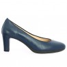 Shoesissime large size blue leather heels for women, side view