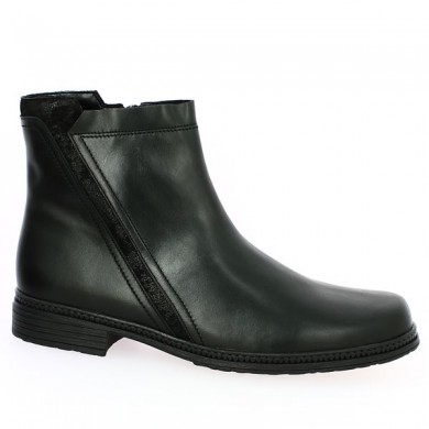 flat black leather boots Gabor women large size, profile view
