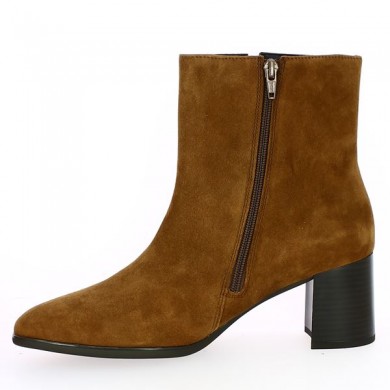 cognac velvet ankle boots heel 42, 42.5, 43, 44 women Gabor Shoesissime, side view