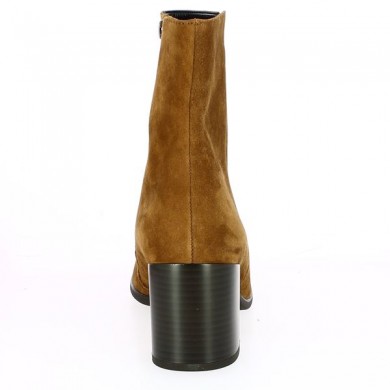 light brown velvet ankle boots heel 42, 42.5, 43, 44 women Gabor Shoesissime, heel view