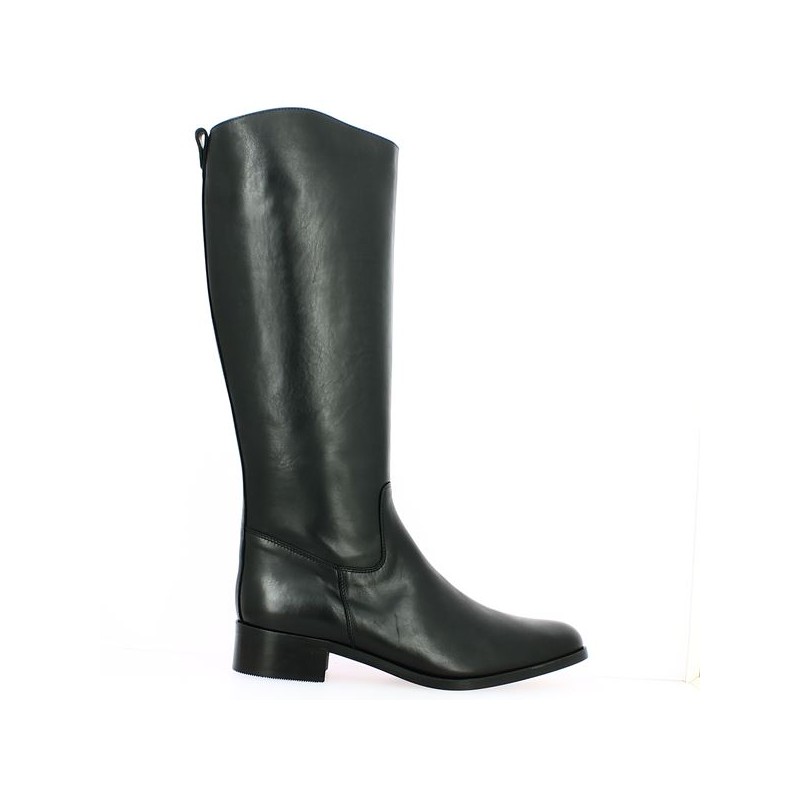 Women's black leather riding boots, large size, profile view