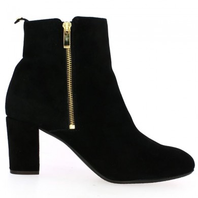 Shoesissime boots with black velvet heel and gold zip, women's large size, side view