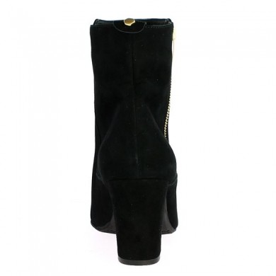 Heeled boots 42, 43, 44, 45 square toe black gold zip , heel view