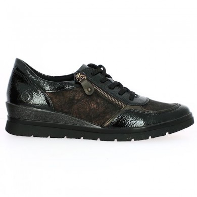 baskets femme grande taille marron et noire talon compensé, vue coté