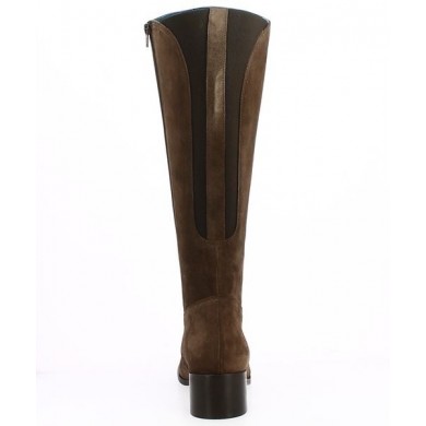 Shoesissime women's tall brown leather elastic calf boot, rear view
