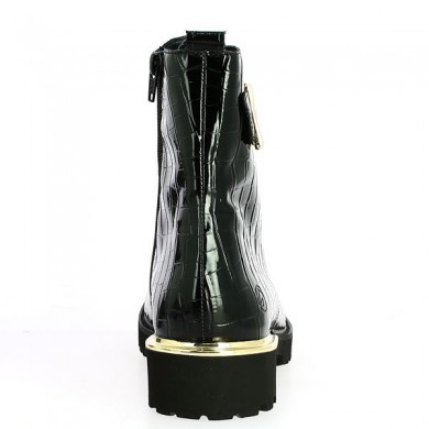 Remonte women's large size black crocodile patent gold heel boots, interior view