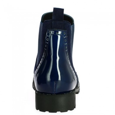 bottine cuir bleu velours et vernis femme grande taille Shoesissime, vue talon