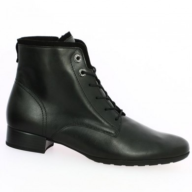 black lace-up flat boots Gabor large size, profile view