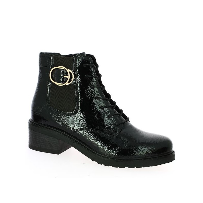 Boots lacets vernis noir D1A72-01 Remonte 42, 43, 44, 45 Shoesissime, vue profil