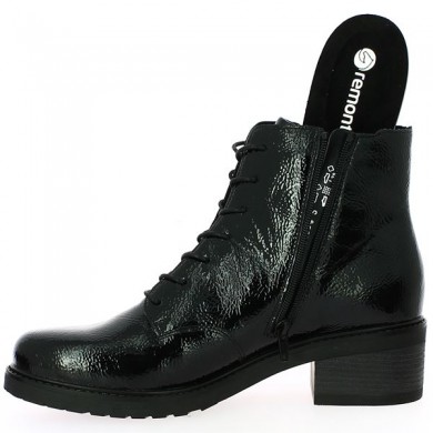Boots Remonte semelle amovible lacets vernis noir grande pointure boucle dorée D1A72-01 Remonte Shoesissime, vue détails