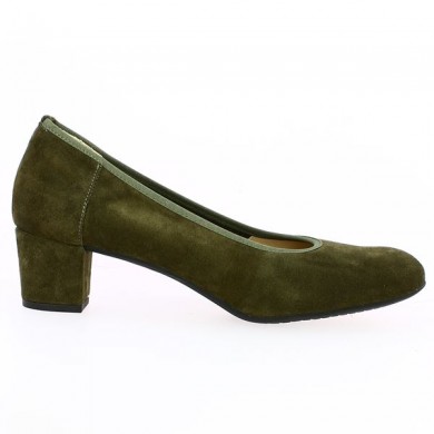 chaussures petit talon souple vert kaki grande taille Shoesissime, vue coté
