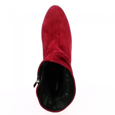 crumpled red velvet ankle boots, large size, top view