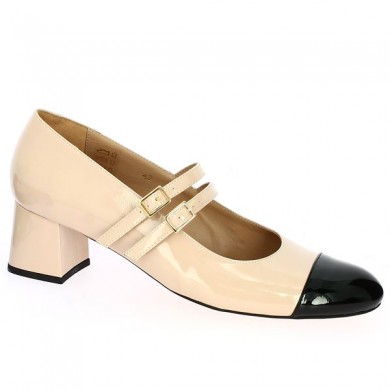 babies à talon vernis beige et noir 42, 43, 44, 45 femme Shoesissime, vue profil