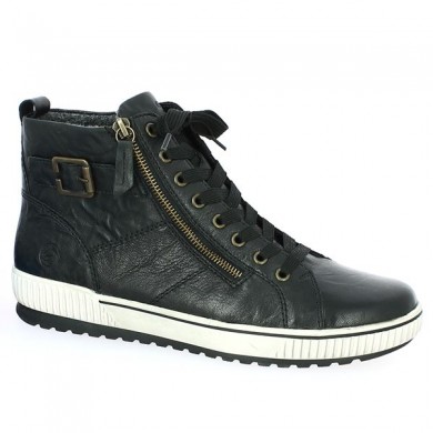 baskets femme montante cuir noir remonte grande taille, vue profil
