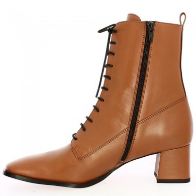 women's ankle boots lace-up heel square toe large size light camel Shoesissime, interior view