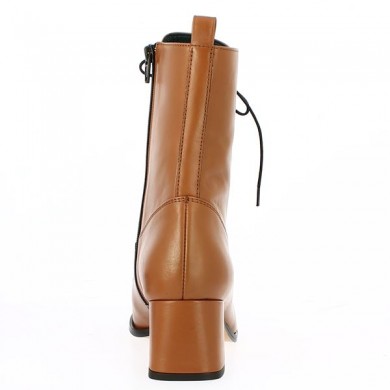 women's ankle boots lace-up heel square toe large size light camel Shoesissime, rear view