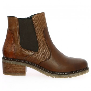Remonte large boot D1A71-22 camel leather wood heel, side view