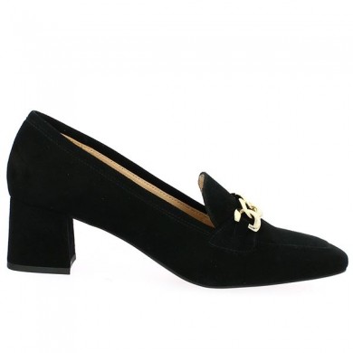 chaussures grande taille velours noir talon chaine doré femme Shoesissime, vue coté