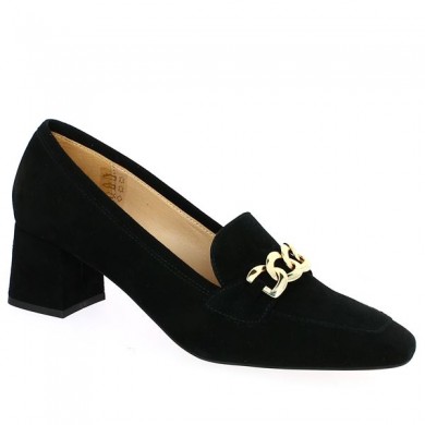 mocassin velours noir talon chaine doré femme 42, 43, 44, 45 Shoesissime, vue profil