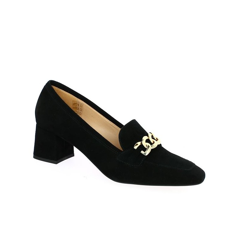mocassin velours noir talon chaine doré femme 42, 43, 44, 45 Shoesissime, vue profil