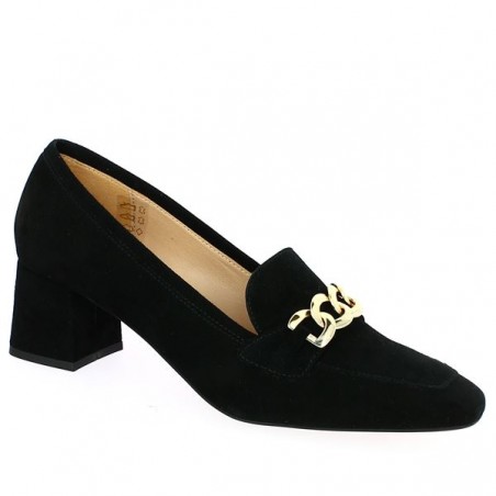 mocassin velours noir talon chaine doré femme 42, 43, 44, 45 Shoesissime, vue profil mocassin velours noir talon chaine doré femme 42, 43, 44, 45 Shoesissime, vue profil