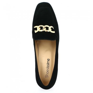 mocassin grande taille femme velours noir talon chaine doré Shoesissime, vue dessus