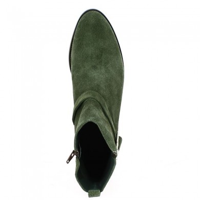 khaki green women's boots with large zip Shoesissime, vue dessus