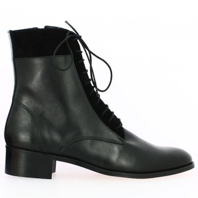 Bottines plates lacets tout cuir noir femme grande pointure Shoesissime, vue coté