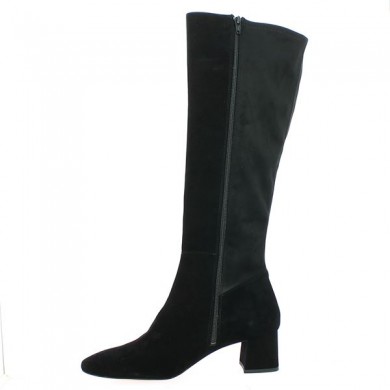Black velvet women's boots large size square toe small heel Shoesissime, inside view