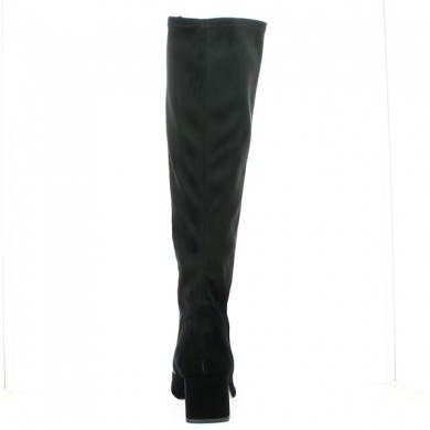 Women's black velvet boots with square toe, small heel, large Shoesissime size, rear view