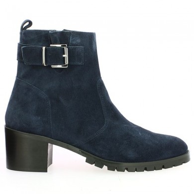 bottines femme talon carré velours bleu grande taille Shoesissime, vue coté