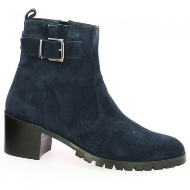 bottines femme talon carré velours bleu 42, 43, 44, 45 Shoesissime, vue profil