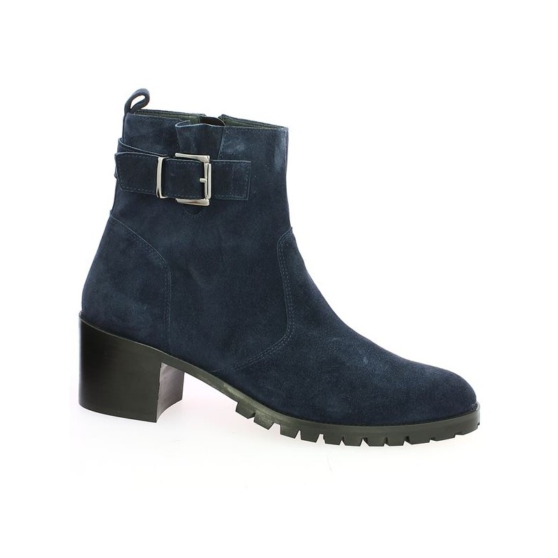 bottines femme talon carré velours bleu 42, 43, 44, 45 Shoesissime, vue profil