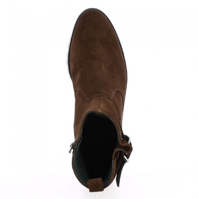 women's brown velvet square heel bootie large Shoesissime size, top view