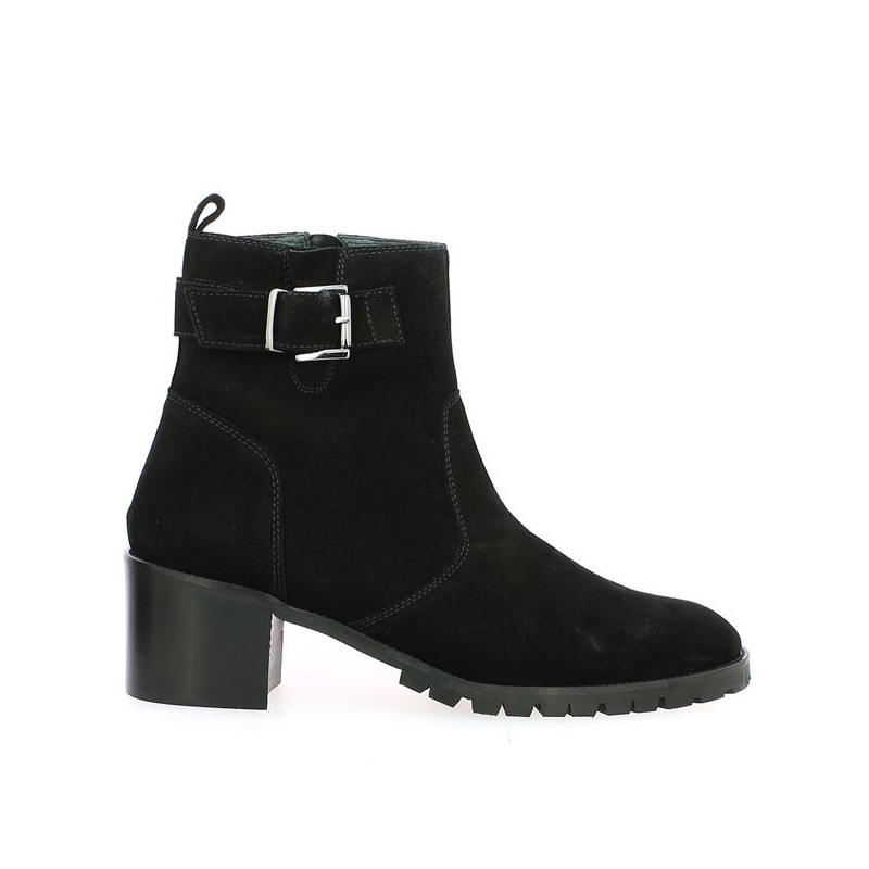boots large size square heel black velvet strap Shoesissime, profile view
