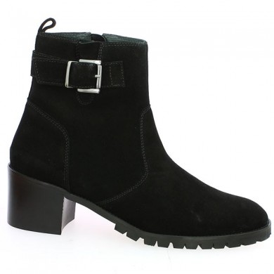 tall boot square heel black velvet strap Shoesissime, side view