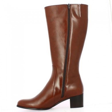 botte marron camel mollet fort petit talon grande taille femme, vue intérieure