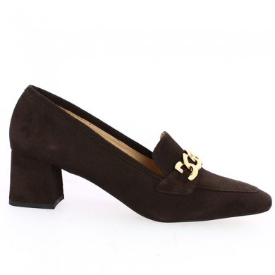 mocassin femme velours marron chaine doré grande taille Shoesissime, vue coté