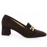 mocassin femme velours marron chaine doré grande taille Shoesissime, vue coté