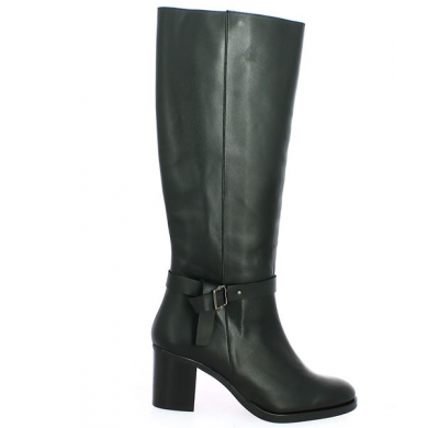 black leather women's boots thick heel 42, 43, 44, 45 Shoesissime, profile view